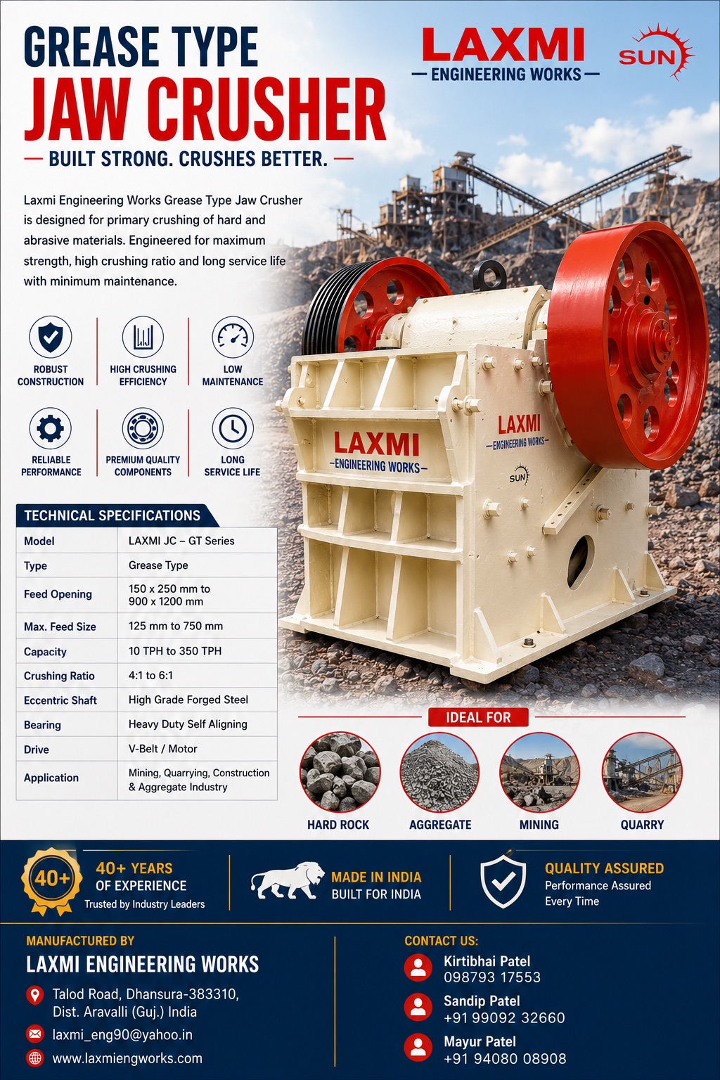 Grease type jaw crusher spec sheet