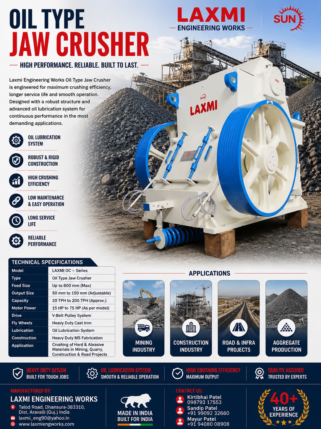 Oil type jaw crusher spec sheet