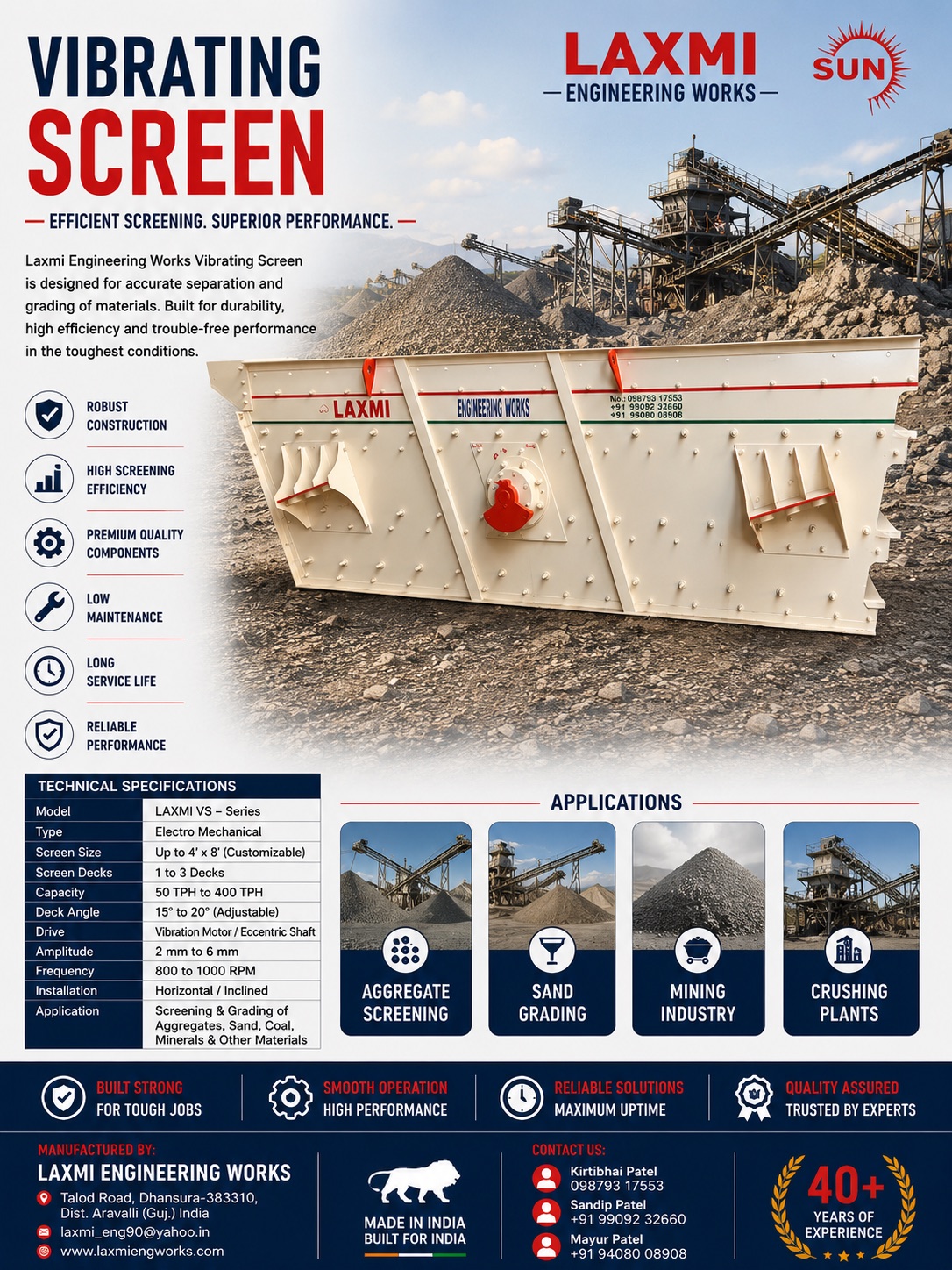 Vibrating screen spec sheet